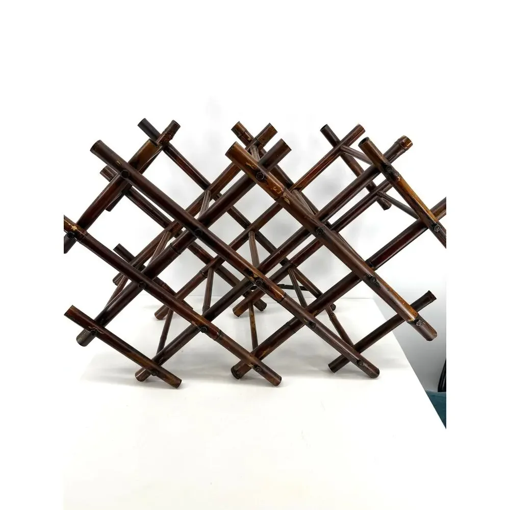 Folding Bamboo Wine Rack Accordion Expandable Bottle Holder Vintage Rustic Decor